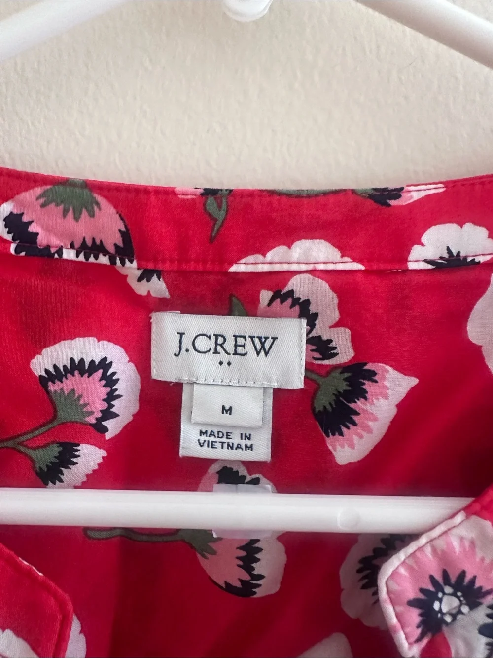 J. Crew Red Floral Tie-Hem Short Sleeve Blouse